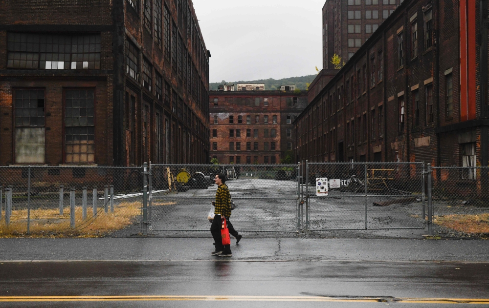 A person walks past the former Bethlehem Steel plant, now part of the SteelStacks arts and entertainment campus, in Bethlehem, Pennsylvania, on October 4, 2026. — AFP pic