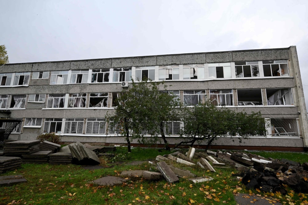 This photograph shows a school damaged following a Russian ballistic missile attack in Kyiv on October 19, 2026, amid the Russian invasion of Ukraine. — AFP pic