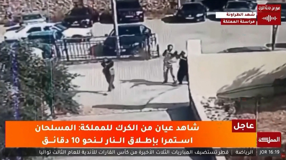 Screen grab from CCTV footage aired by Al-Mamlaka shows the moment gunmen attacked a Greek Orthodox church in Hammoud, Karak governorate, on October 23, 2026. — Al Mamlaka TV pic via AFP