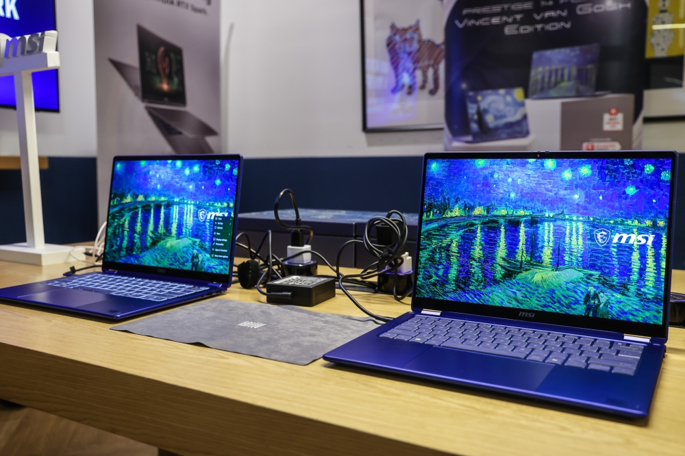 The limited-edition Prestige 14 Flip AI  Vincent van Gogh model on display during a media showcase by MSI Malaysia at Jaya One in Petaling Jaya on October 22, 2026. — Picture by Yusof Isa