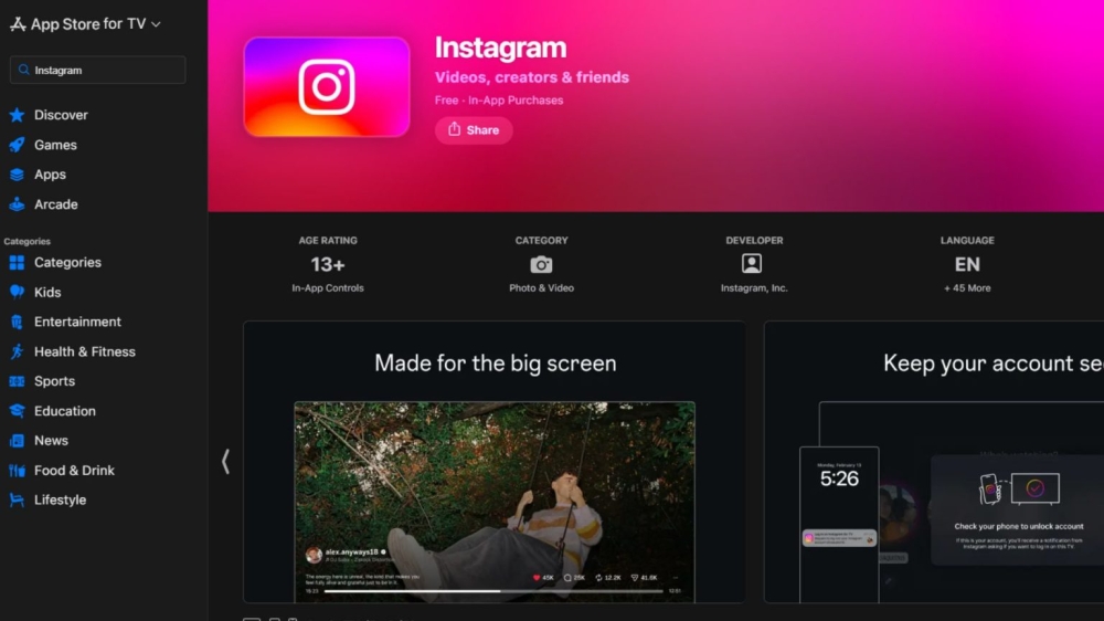 According to the Apple App Store listing, the dedicated Instagram app for your TV requires tvOS 26.0 or later to run. — SoyaCincau pic