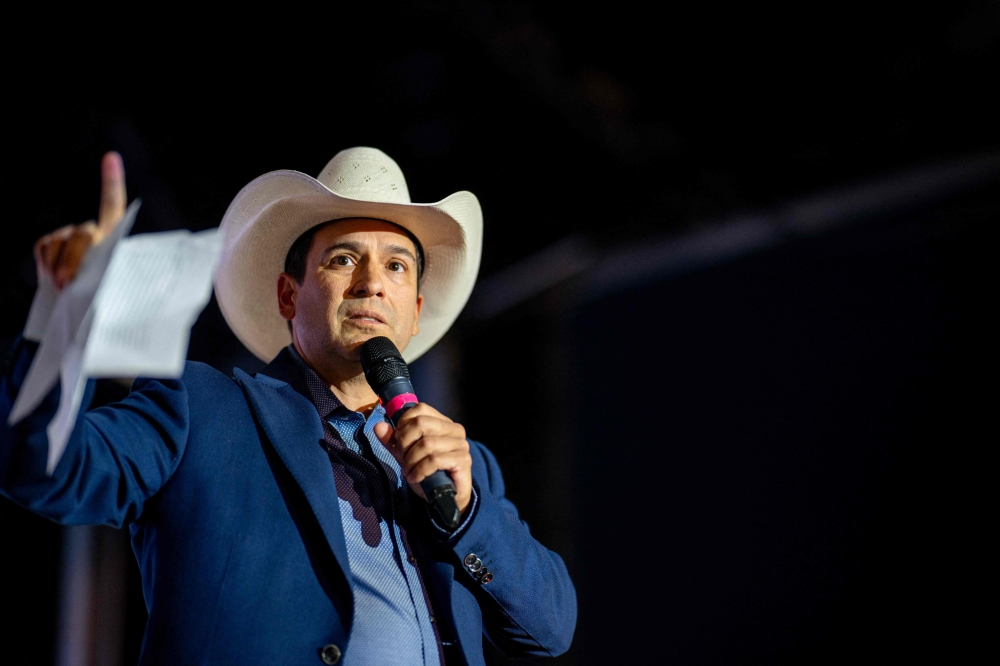 Latin Grammy winner and Democratic candidate for US House Bobby Pulido speaks during the Voto Latino’s ‘Ready. Go. Vote.’ campaign rally outside of the Mustang Lounge Night Club in Weslaco, Texas October 25, 2026. — Brandon Bell/Getty Images/AFP pic