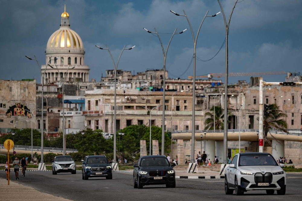 Cars drive along a street in Havana October 26, 2026. Water does not reach the homes of 2.7 million Cubans, Yunior Gonzalez, a senior official at the national water company, told AFP. — AFP pic