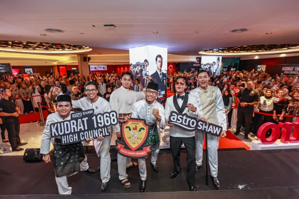 The cast of ‘Kudrat 1968’ pose for a photograph at the film’s gala premiere at TGV Suria KLCC on October 26, 2026. — Picture courtesy of Astro Shaw