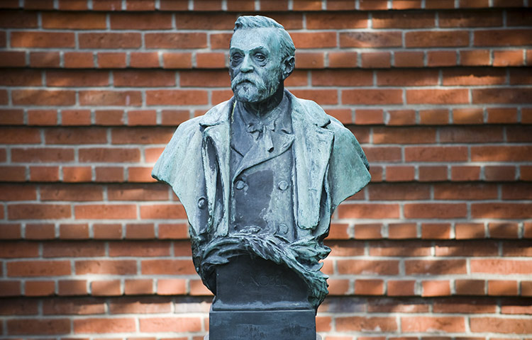 The statue of Alfred Nobel at the Karolinska Institute in Stockholm. u00e2u20acu201d AFP pic