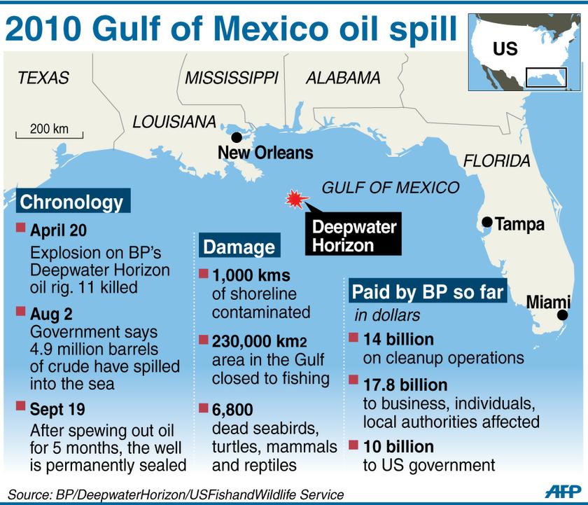 A map on the 2010 Gulf of Mexico oil spill. A recent study has shown that bottlenose dolphins are in bad shape following the devastating spill. u00e2u20acu201d AFP pic