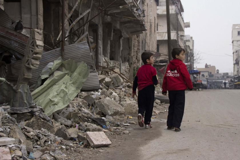 Children walk past debris from damaged buildings in Maarat Al-Nouman, Idlib, u00e2u20acu201d Reuters pic
