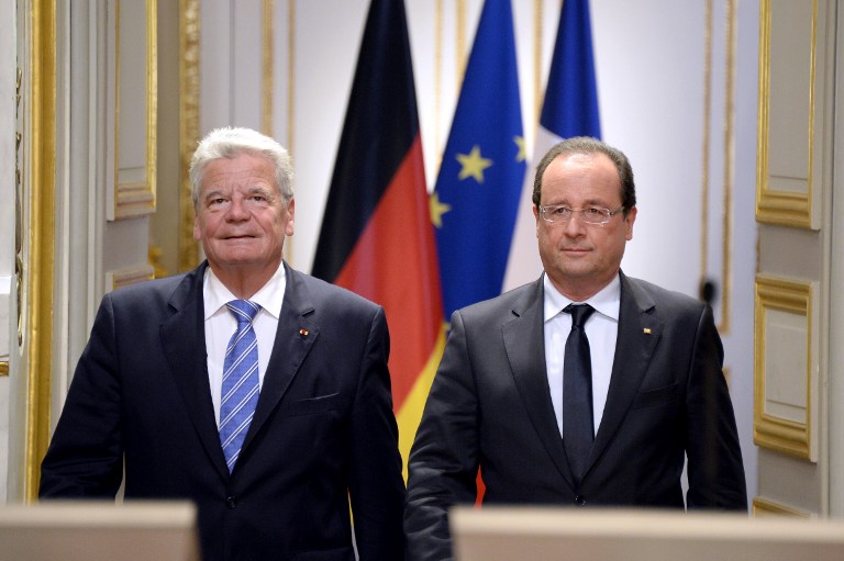 French President Francois Hollande (right) and his German counterpart Joachim Gauck will commemorate the victims of World War I together on August 3, 2014 in eastern France. Picture taken September 3, 2013. u00e2u20acu201d AFP pic