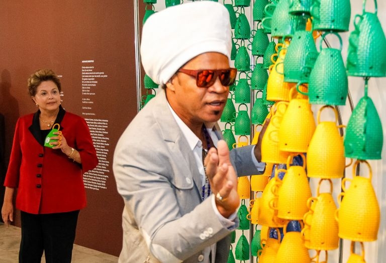 Brazilian musician Carlinhos Brown playing caxirolas. u00e2u20acu201d AFP pic