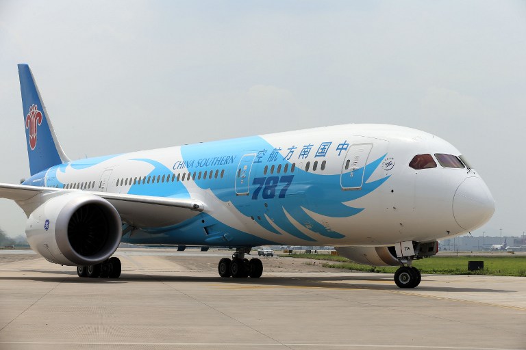 China's first Boeing 787 Dreamliner delivered to China Southern Airlines taxis on the runway at the airport in Guangzhou, southern China's Guangdong province on June 2, 2013. u00e2u20acu201d AFP pic