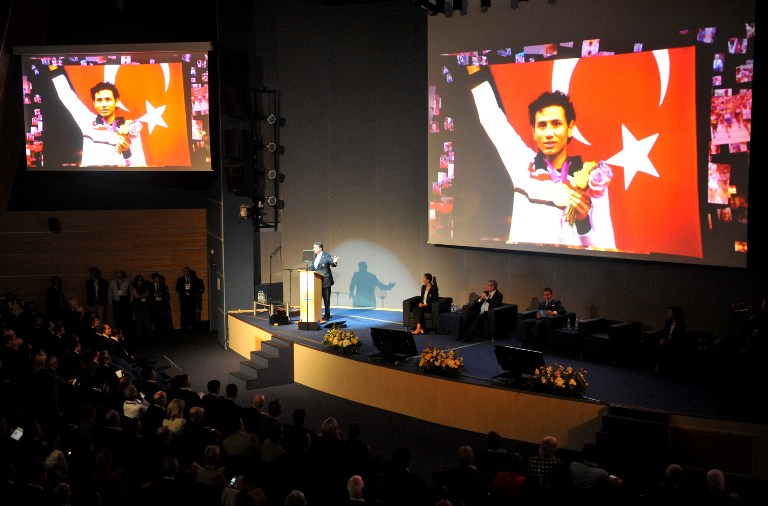 Members of delegation of Istanbul present their city during the presentation of Istanbul as a candidate city for the 2020 Olympics at the SportAccord International Convention in St. Petersburg, on May 30, 2013. u00e2u20acu201d AFP pic