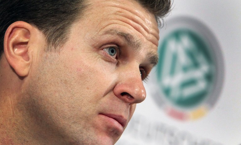 German national football team's manager Oliver Bierhoff attends a press conference in Frankfurt am Main, on February 04, 2013. Bierhoof said Germany will set up their Brazil 2014 World Cup base at a resort under construction in Porto Seguro. u00e2u20acu201d AFP pic