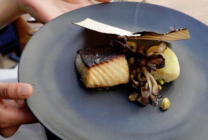 One of their signature dishes from David Myers chef and owner of the restaurant Hinoki & the Bird, scented black cod, sweet potatoes and pistachios, is pictured at the restaurant in Los Angeles April 19, 2013. u00e2u20acu201d Reuters pic