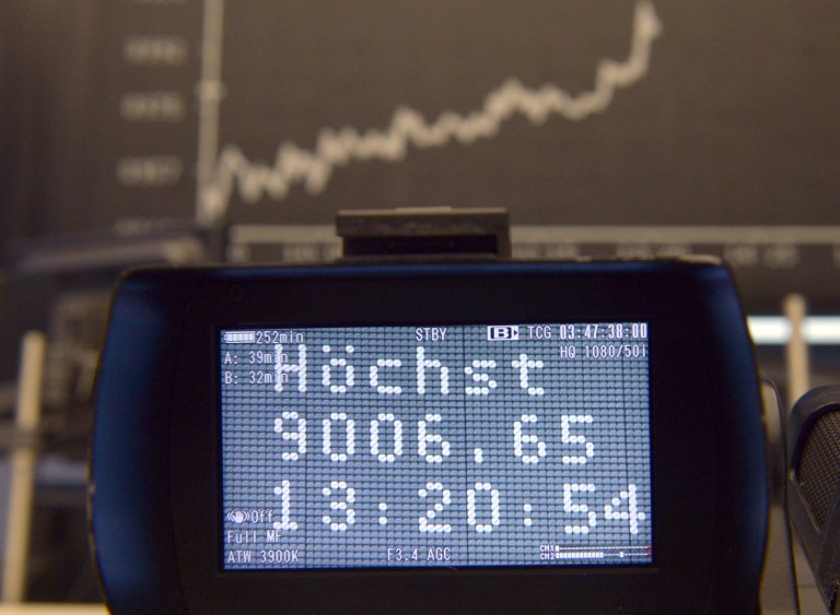 The display showing the German stock market index DAX in Frankfurt am Main, central German on October 25, 2013. Latest economic data reveal that the eurozone's recovery from crises is weak and fragile. u00e2u20acu201d AFP pic