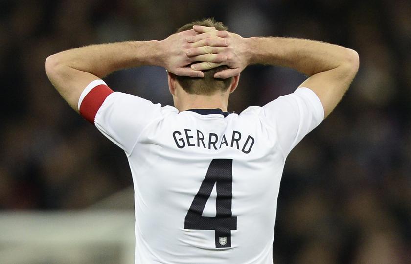 England's captain Steven Gerrard reacts after goal scored by Germany's Per Mertesacker (not pictured) during their international friendly soccer match at Wembley Stadium in London November 19, 2013. u00e2u20acu201d Reuters pic