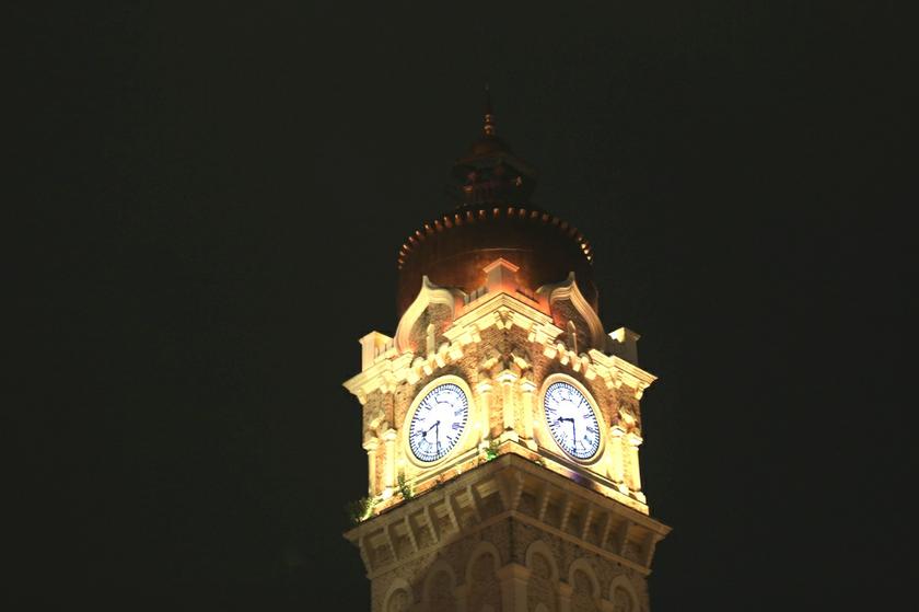 A night view of the clock tower. 