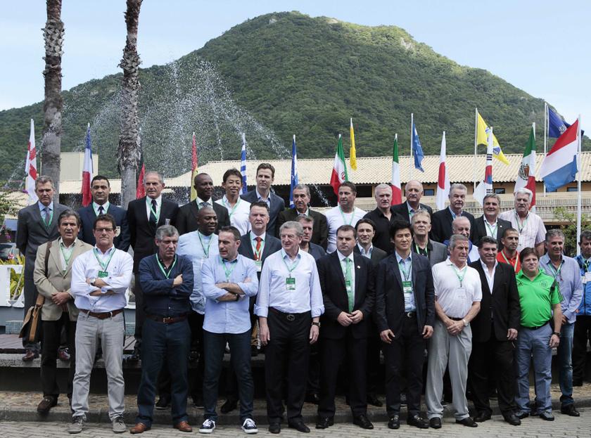 Football coaches pose for an official photo at the Team Workshop for the 2014 World Cup in Florianopolis in Santa Catarina state, February 19, 2014. u00e2u20acu201d Reuters pic