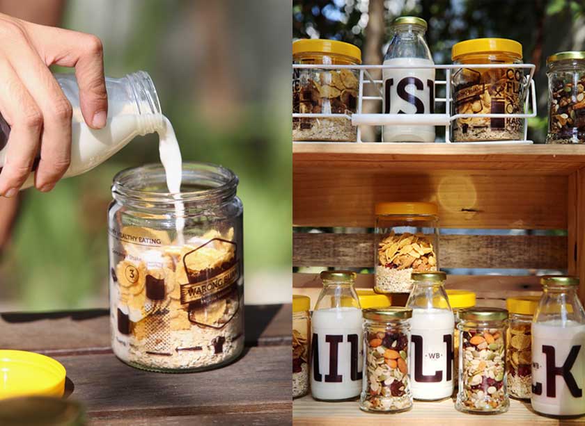 Start the day off with Warong Buah’s Balang Sarapan with milk (left). No more excuses for skipping breakfast! (right)