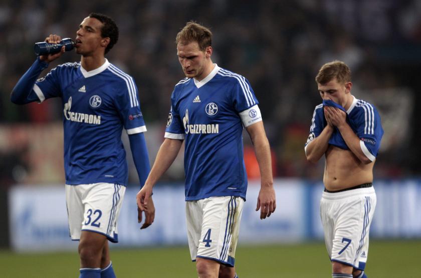 Schalke 04u00e2u20acu2122s Joel Matip (from left), Benedikt Hoewedes and Max Meyer react after their Champions League match against Real Madrid in Gelsenkirchen February 26, 2014. u00e2u20acu201d Reuters pic