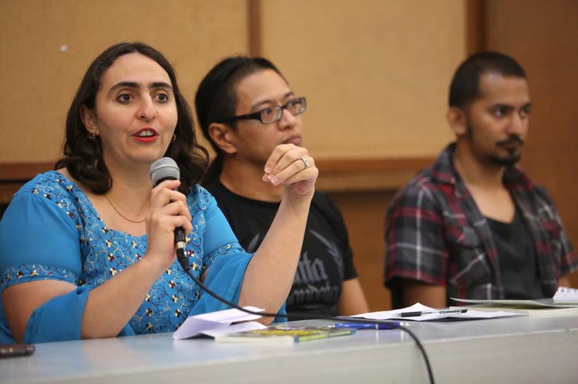 (From left to right) Sonia Randhawa, Azmi Sharom and Hussain Sajad at the CIJ 2012-2013 Freedom of Expression report at KLSCAH on February 20, 2014. u00e2u20acu201d Picture by Choo Choy May