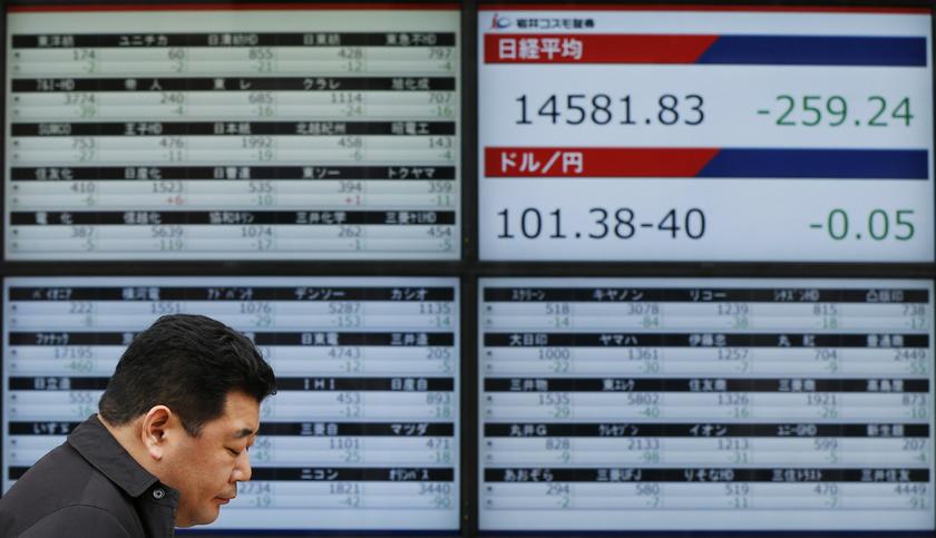 A man walk past an electronic board showing stock prices outside a brokerage in Tokyo March 3, 2014. u00e2u20acu201d Reuters pic
