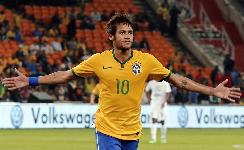 Brazil's Neymar celebrates his goal against South Africa during their international friendly football match at the First National Bank (FNB) Stadium, also known asFootball City, in Johannesburg, in this March 5 2014 file photo. u00e2u20acu201d Reuters pic