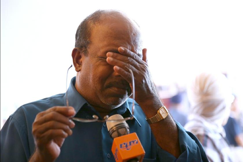Subramaniam Gurusamy, a relative of a passenger on the missing Malaysia Airlines Boeing 777-200 plane, reacts while speaking to the press in Sepang March 9, 2014. — Picture by Saw Siow Feng