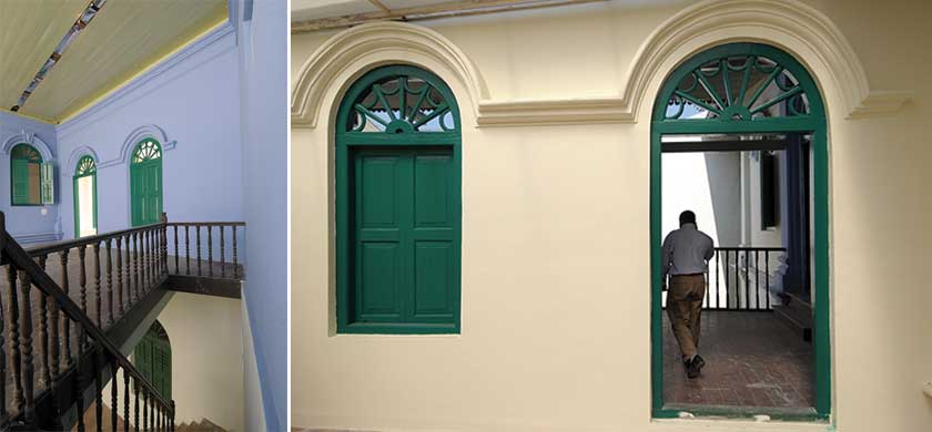 In the midst of restoration...Syed Al-Attas Mansion undergoing a makeover (left). The Syed Al-Attas mansion now sports a brand new coat of paint but there is still a lot of work to be done (right)