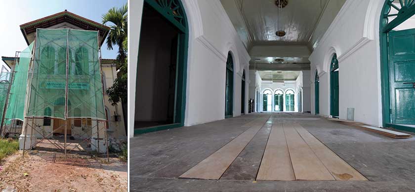The Syed Al-Attas Mansion is more than 150 years old (left). Rotten timber flooring has been replaced at the first floor of the mansion (right)