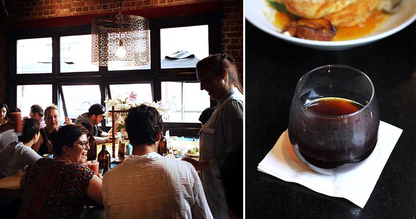 The colourful customers enjoying their cuppas at Proud Mary (left). This El Salvador San Joaquin brew is subtle with a light hint of hazelnut (right).
