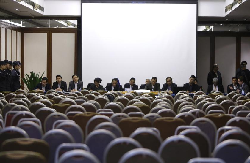 Malaysian representatives are seen after all the relatives of passengers aboard Malaysia Airlines flight MH370 left a briefing early at Lido Hotel in Beijing March 28, 2014. u00e2u20acu201d Reuters pic