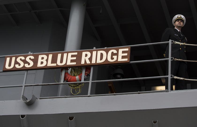 Commander William Marks from the US Navy's Seventh Fleet stands on the deck of the USS Blue Ridge (LCC19), the lead ship of the two Blue Ridge-class command ships of the US Navy, in Hong Kong waters March 12, 2014. u00e2u20acu201d Reuters pic