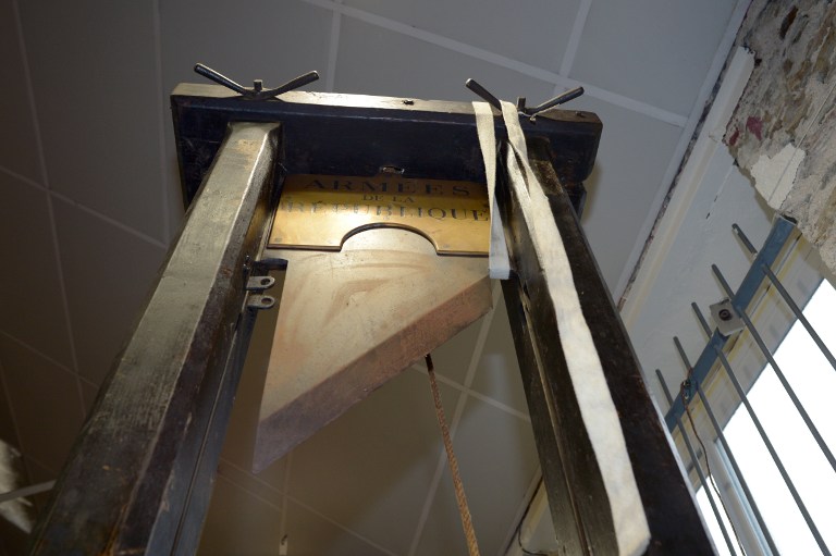 A guillotine is pictured in its auction room in Nantes, western France, on March 25, 2014. u00e2u20acu201d AFP pic