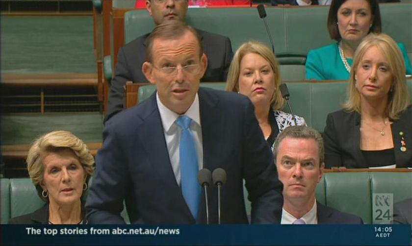 Australian Prime Minister Tony Abbott tells parliament in Canberra that satellite imagery has found two objects possibly related to the search for missing Malaysia Airlines flight MH370, in this still image taken from video March 20, 2014. u00e2u20acu201d Reuters pic