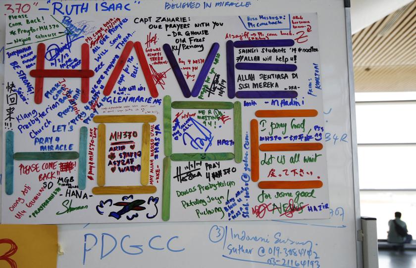 A sign filled with well wishes to the passengers of the missing Malaysia Airlines MH370 reads u00e2u20acu02dcHave Hopeu00e2u20acu2122 at the Kuala Lumpur International Airport March 11, 2014. u00e2u20acu201d Reuters pic