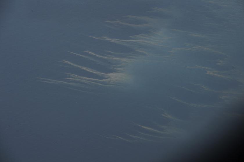 An aerial view of an oil spill is seen from a Vietnamese Air Force aircraft in the search area for a missing Malaysia Airlines plane, 250km from Vietnam and 190km from Malaysia, March 9, 2014. — Reuters pic