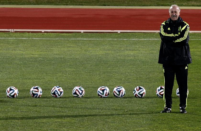 Spain's coach Vicente del Bosque stands near a row of balls during a training session at Soccer City grounds in Las Rozas, near Madrid March 3, 2014. u00e2u20acu201d Reuters pic
