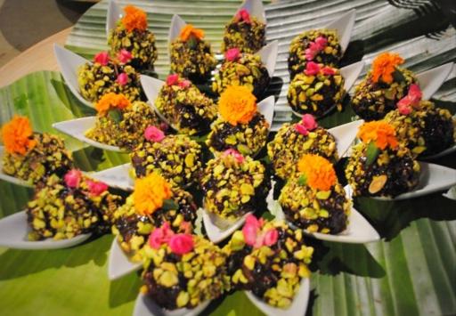 The Impossible Island from 'Life of Pi' interpreted as black rice balls with yuzu and edible flowers. u00e2u20acu201d AFP pic