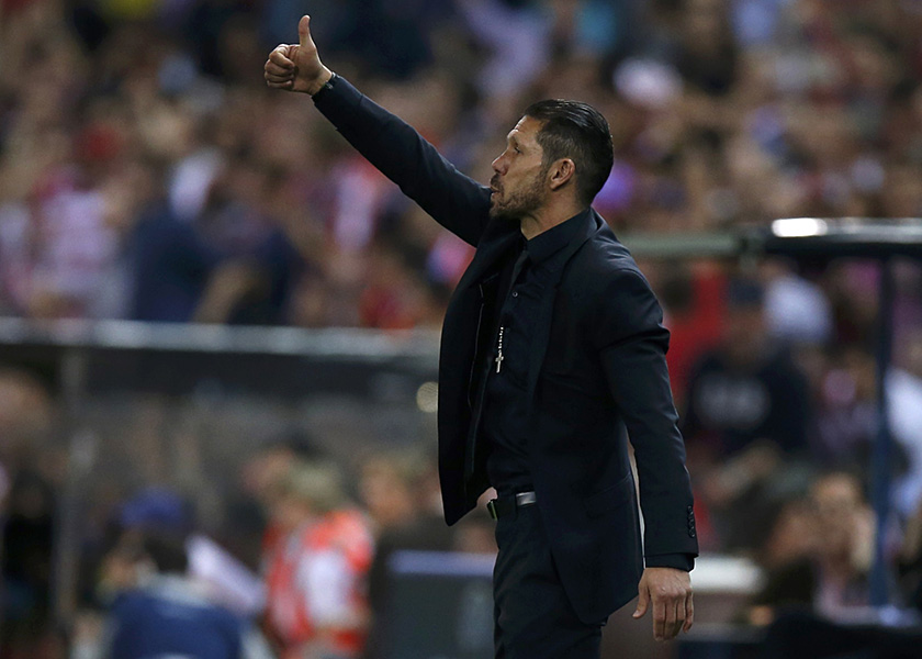 Atletico Madrid's coach Diego Simeone reacts during his team's match against Barcelona in their Champions Leaguequarter-final second leg soccer match in Madrid, April 9, 2014. u00e2u20acu201d Reuter pic