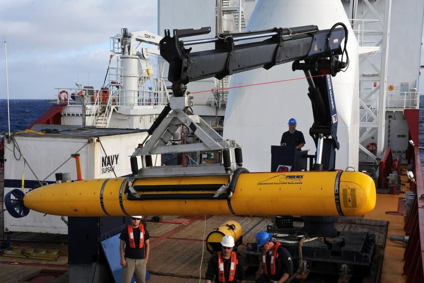 Crew aboard the Australian Defence Vessel Ocean Shield move the US Navyu00e2u20acu2122s Bluefin-21 autonomous underwater vehicle into position for deployment in the southern Indian Ocean to look for Flight MH370, April 14, 2014. u00e2u20acu201d Reuters pic