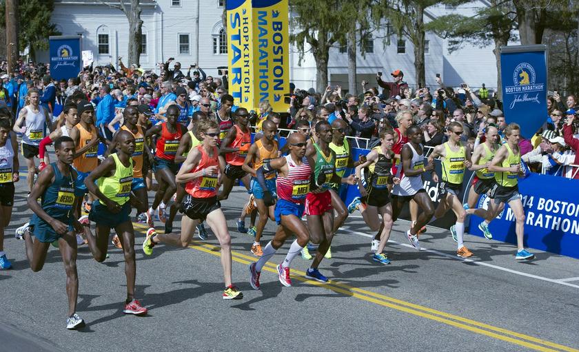 A general view of the elite men's division start during the 2014 Boston Marathon in Hopkinton, on April 21, 2014. u00e2u20acu201d Reuters pic