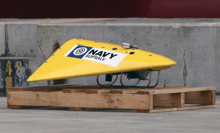 A US Navy Supervisor of Salvage and Diving (SUPSALV) towed pinger locator is pictured on a dock at HMAS Stirling naval base near Perth, March 30, 2014. u00e2u20acu201d Reuters pic
