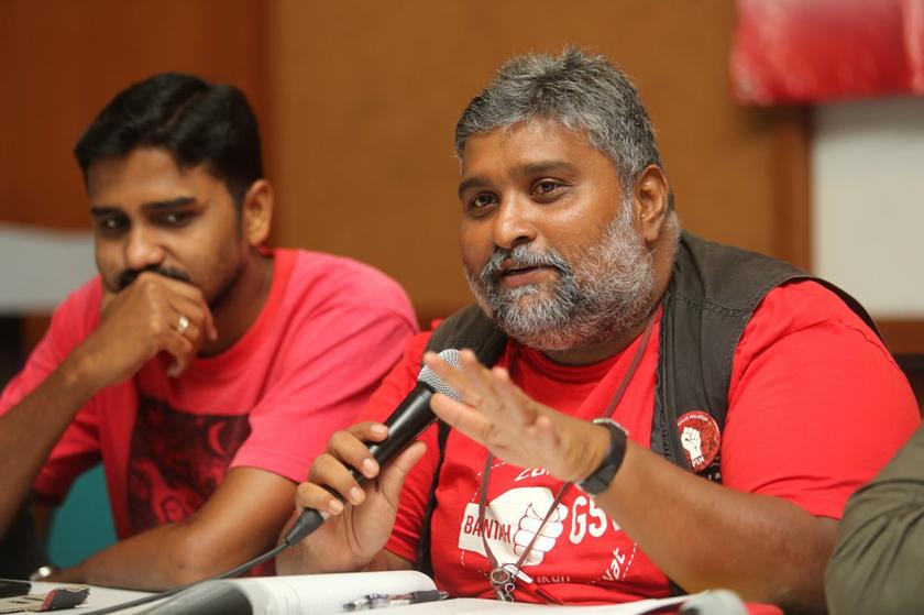 Spokesperson for the May 1 committee S. Arutchelvan speaks at the press conference on the anti-GST May Day rally, on April 25, 2014. u00e2u20acu201d Picture by Choo Choy May