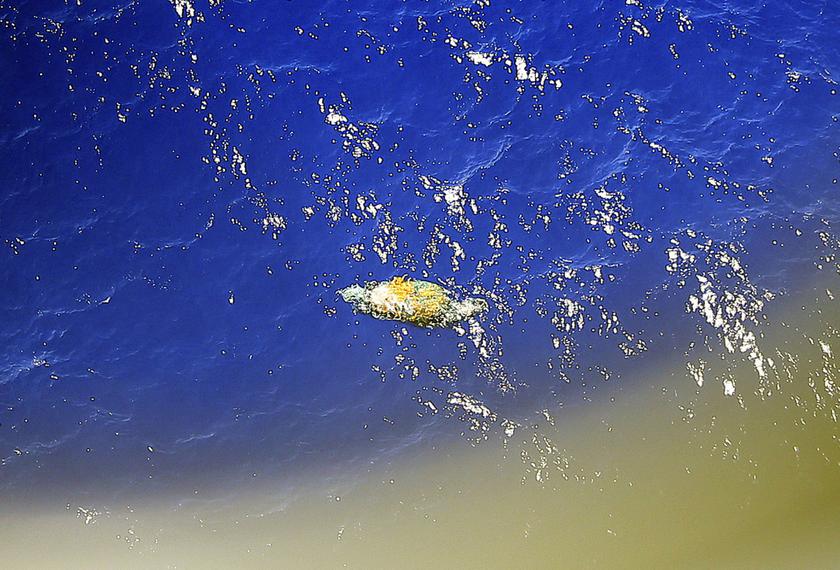 A piece of unknown debris floats just under the water in this image taken from a Royal New Zealand Air Force (RNZAF) P3 Orion maritime search aircraft while flying over the southern Indian Ocean looking for missing Malaysian Airlines flight MH370 March 31