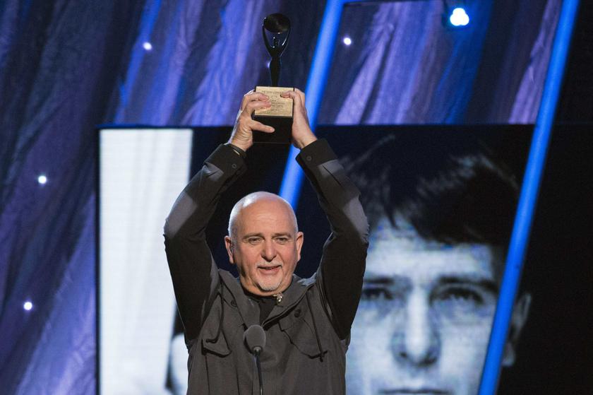 British musician and humanitarian activist Peter Gabriel holds his award after being inducted during the 29th annual Rock and Roll Hall of Fame Induction Ceremony at the Barclays Centre in Brooklyn, New York April 10, 2014. u00e2u20acu201d Reuters pic