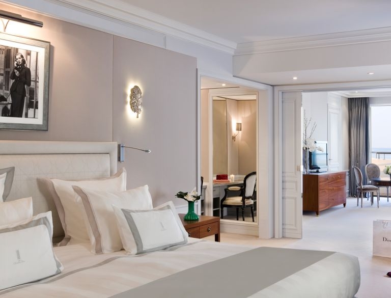 The bedroom in the Christian Dior suite at Le Majestic was designed in partnership with the haute couture brand. — AFP pic