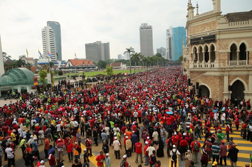Thousands of Malaysian protesters turn up to protest against the Goods and Services Tax (GST) in front of Dataran Merdeka, on May 1, 2014. — Picture by Choo Choy May