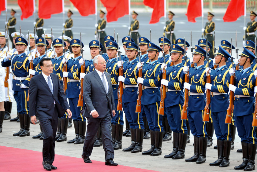 Prime Minister Datuk Seri Najib Razak, accompanied by Prime Minister of China Li Keqiang, inspecting the guard of honour during an official welcoming ceremony of Najib to China at the Great Hall of People, Beijing, May 29, 2014. u00e2u20acu201d Bernama pic
