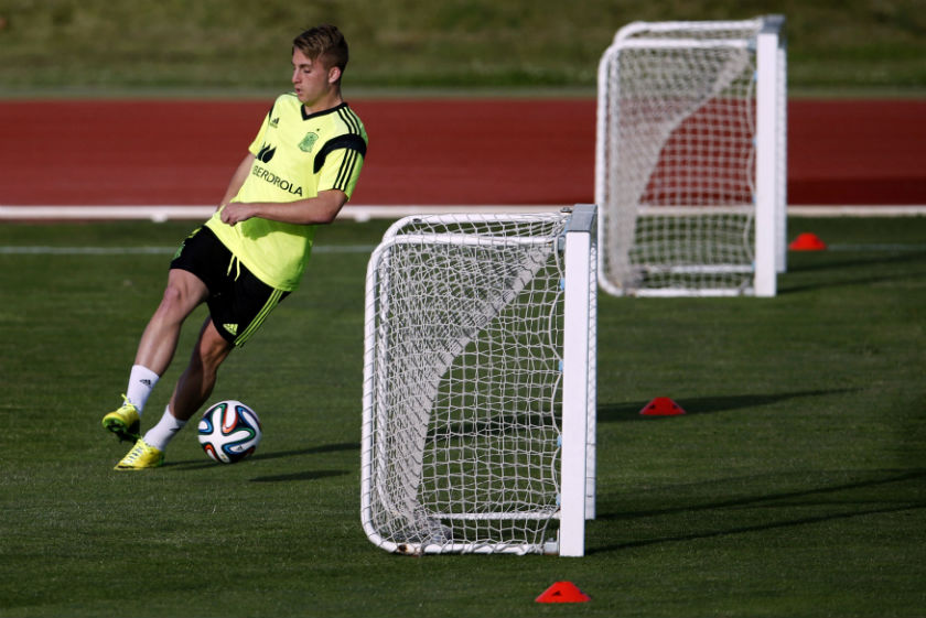 Spanish national soccer team player Gerard Deulofeu controls a ball during a training session in preparation for the 2014 World Cup at Soccer City sports camp in Las Rozas. u00e2u20acu201d Reuters pic