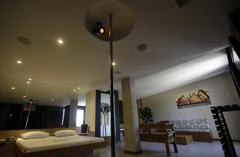 A room at the Shalimar love motel, retrofitted with more conventional, family-friendly furnishings for the World Cup. 